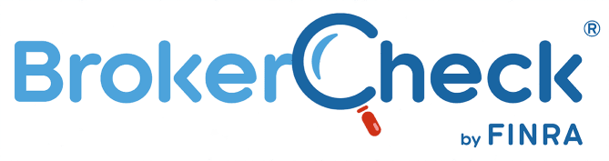 Logo of BrokerCheck by FINRA, featuring the text in blue and a magnifying glass icon, symbolizing transparency in financial services.