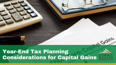 A calculator, glasses, and a document titled 'Short Term Capital Gains' on a desk, emphasizing year-end tax planning.